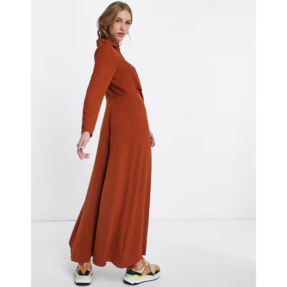 ASOS DESIGN Button-Through Wrap Maxi Shirt Dress in Rust